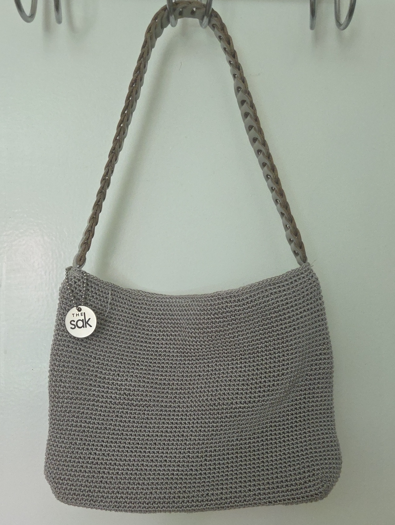 The Sak Gray Shoulder Bag With Braided Leather Strap